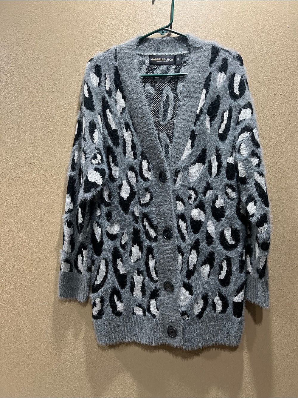 Women Gray Leopard-Print Button Cardigan Sweater size S